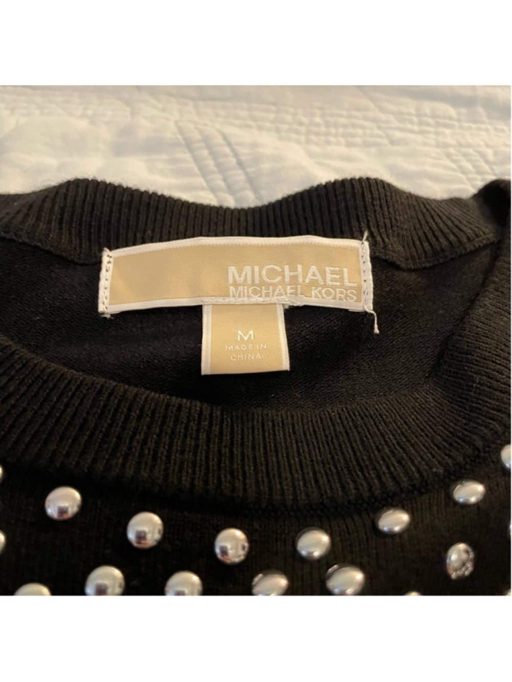 Michael Kors Black Long-Sleeve Sweater Dress with Silver Studs whimsygoth - Picture 3 of 4
